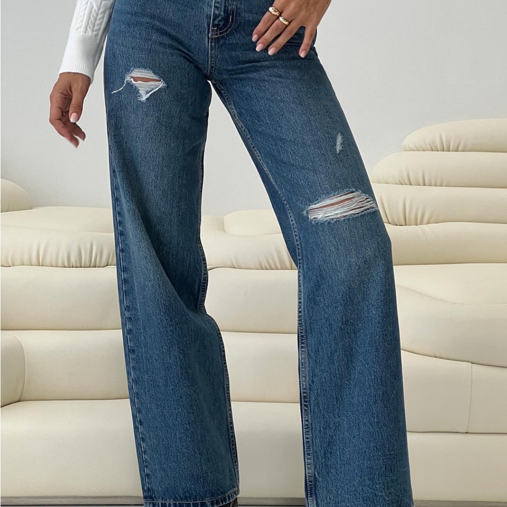 Pull&Bear Blue Distressed Flare Jeans Size 4